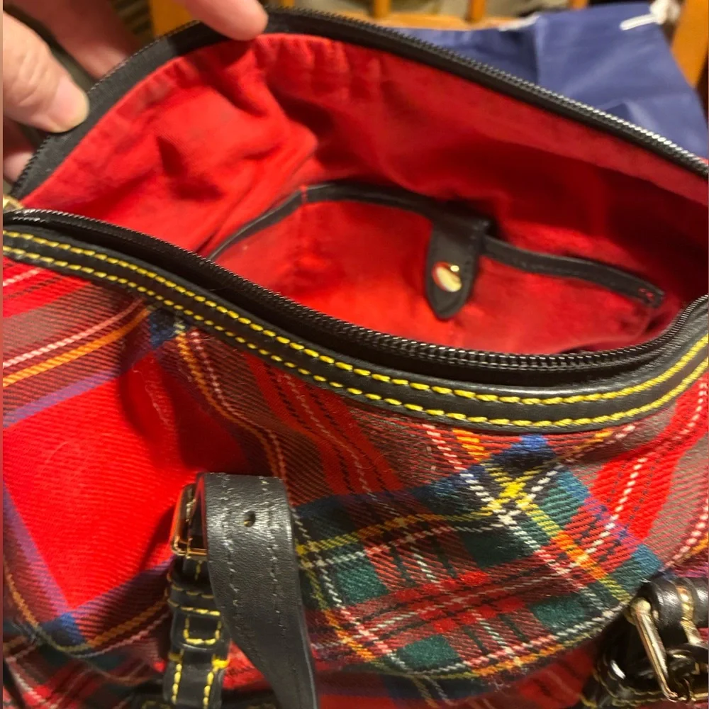 Dooney & Bourke Red and Green Plaid Satchel - Picture 6 of 8